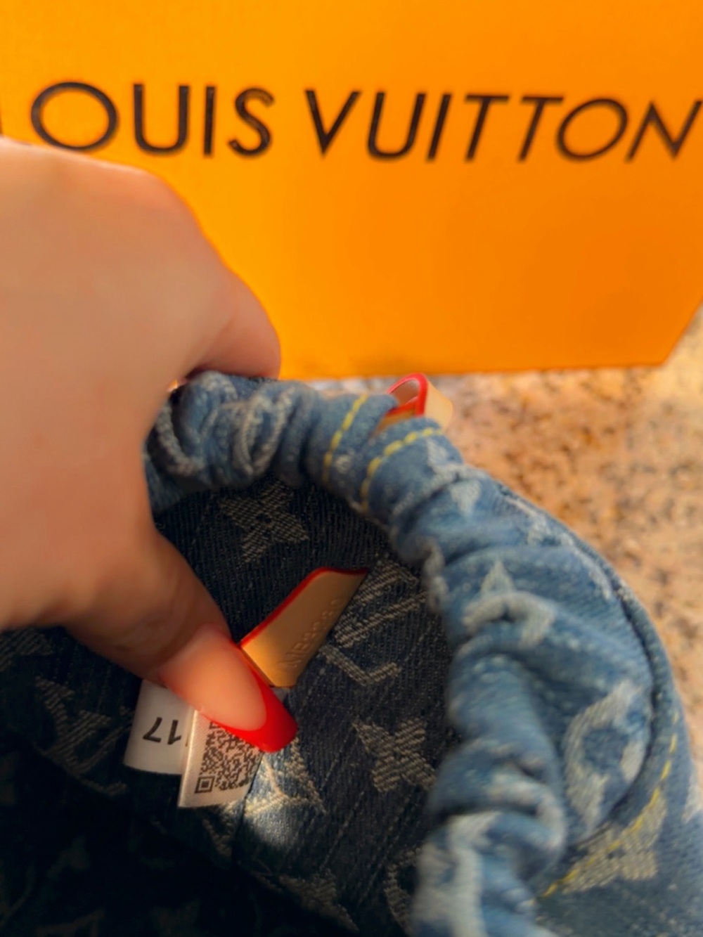 Louis Vuitton Blue Monogram Denim Bucket Shoulder Bag with Gold Chain - Picture 6 of 7